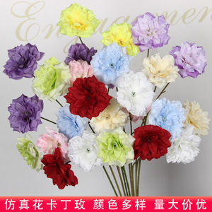 ดอกกุหลาบคาดินประดิษฐ์ 3 หัว สีม่วง สำหรับตกแต่งงานแต่งงาน ก้านเดี่ยว ทำจากพลาสติกและผ้า - Product Image 2