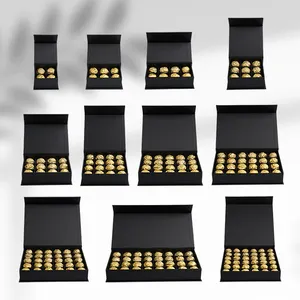 Wholesale Luxury Magnetic Black Chocolate Candy Packaging Gift Paper Cardboard Box With Divider For Slots Chocolate Packing