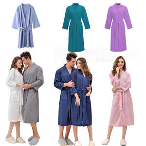 Unisex <strong>Waffle</strong> Texture Bathrobe Long Absorbent Spa <strong>Robe</strong> with V-Neck Belt &amp; Pockets 100% Polyester Nightgown Couple Hotel Home Use - Product Image 5