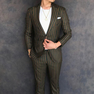 Trajes de Negocios Italianos para <span class=keywords><strong>Hombre</strong></span>, Hechos a Medida, Transpirables e Impermeables, con Solapa de un Botón, Rayados, Estilo Europeo Americano, de Dos Piezas - Product Image 4