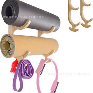 Support mural en bois pour tapis de yoga, 2 niveaux avec 4 crochets pour équipement de gym - Product Image 2