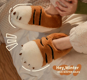Pantoufles en peluche moelleuses à motif <span class=keywords><strong>de</strong></span> <span class=keywords><strong>patte</strong></span> <span class=keywords><strong>de</strong></span> <span class=keywords><strong>tigre</strong></span> mignonnes, antidérapantes, à semelle épaisse, chaudes pour l'hiver, pour l'intérieur et l'extérieur, pour hommes et femmes - Product Image 4