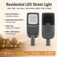 LED-Straßenleuchte für Wohngebiete 30W 50W Blendfreies Aluminium IP65 Wasserdicht Warmweiß 3000K Geringe Blendung Außenbeleuchtung CE RoHS