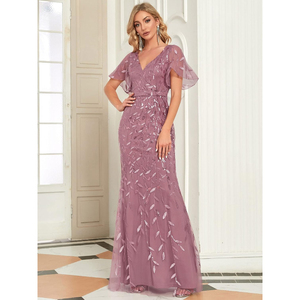 المرأة جميلة الكشكشة الأكمام الترتر التطريز فستان أم أسلوب العروس مساء - Product Image 4