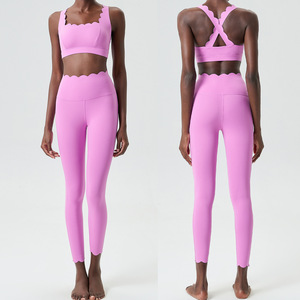 High End spor giyim Fitness giysileri özel kadınlar 2 adet egzersiz kıyafetleri çapraz geri spor sutyen ve Yoga tozluk - Product Image 4