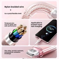 Câbles USB-C de charge rapide 3-en-1 en nylon tressé, coque en cristal de glace, 1,2 m, 120 W, prise en charge de plusieurs appareils, trois ports
