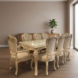 Ensemble de salle à manger de luxe écologique en bois sculpté, table à manger et chaises rembourrées, mobilier moderne en bois massif pour appartement spacieux - Product Image 1