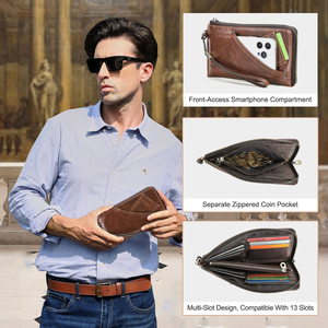 Cartera de Cuero de Grano Completo Aceitado para <span class=keywords><strong>Hombre</strong></span>, con Bloqueo RFID, Cierre de Cremallera, Diseño de Bolsillo para Jeans, Gran Capacidad, Compatible con Teléfonos de 6.9 Pulgadas - Product Image 6