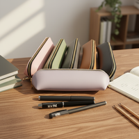 Étui à crayons et porte-monnaie en cuir PU épais avec fermeture éclair, fait à la main, organisateur de papeterie pour étudiants, NB006