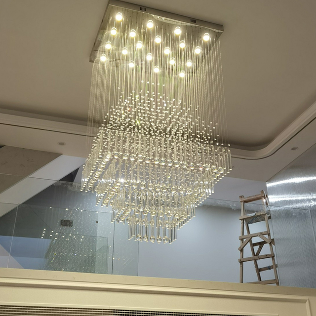 Modern Luxury LED Ceiling Chandelier Light Custom Project for Hotels Villas Remote Control Mode Adjustable Height Square