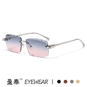 Eyewear <b>Frameless</b> Cut Edge Sunglasses Metal <b>Frame</b> Pc Lens UV400 Unisex Silver - Product Image 5