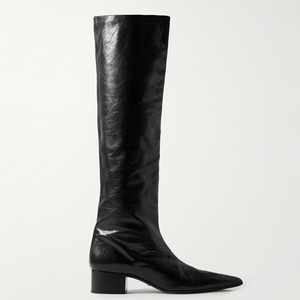 Large Size 46 Solid Wide Fit Women's Knee High Boots Ladies Low Square Heels Shoes Pointed Toe on <b>Long</b> Booties - Product Image 5