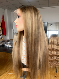 2025 SHY Luxury Desgin Color marrón con resaltado rubio claro recto 100% peluca con malla frontal de cabello humano crudo para mujeres - Product Image 2