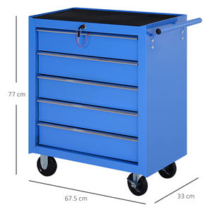 HOMCOM Chariot d'atelier à 5 tiroirs avec roues en métal bleu, 67.5x33x77cm - Product Image 3
