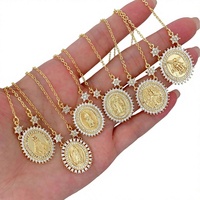 JINYUAN Nouveau Style Collier Pendentif Notre-Dame de Guadalupe en Cuivre Plaqué Or 18K et Zircon, Accessoires de Luxe Légers pour Femme