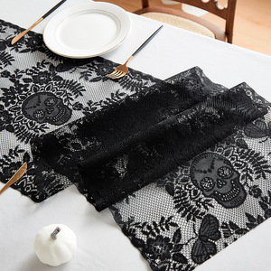 2025 New Style Different Size Party <strong>Black</strong> Lace Skull <strong>Table</strong> Flag <strong>Table</strong> <strong>Runners</strong> for Home Halloween Decorations - Product Image 5