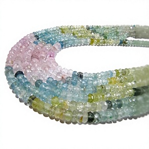 Collier de perles de Morganite et d'Aquamarine multicolores naturelles, facettées, de 3 à 5 mm, longueur 13 pouces - Product Image 1