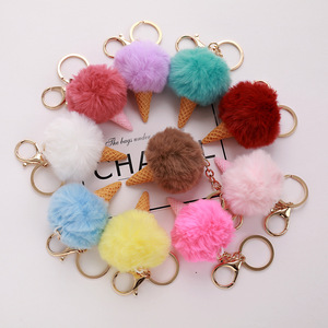 Llavero de peluche suave con forma de cono de helado, de piel sintética de conejo Rex, venta al por mayor, dijes peludos bonitos - Product Image 2