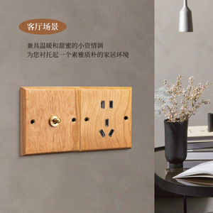 Retro Style Wood Wall Switch Socket Panel 86 Type 1 Outlet 1 Switch Beech Natural Color Durable - Product Image 2