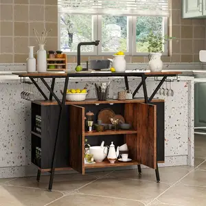Factory Wooden Kitchen Utility Island Carts Table Home Furniture Manufacturer Wooden Cart Kitchen Trolley Racks With Drawer