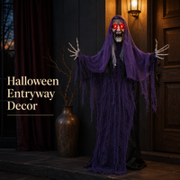 SIPKLR Fantôme suspendu animé pour Halloween de 65 pouces : Grimaceur violet effrayant avec yeux lumineux et sons sinistres pour la décoration de maison hantée