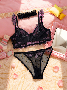 Ensemble de <span class=keywords><strong>lingerie</strong></span> 3 pièces en dentelle noire et rose papillon 2026, léger et respirant, soutien-gorge et culotte, femme <span class=keywords><strong>sexy</strong></span>, romantique, maille intime, taille XL - Product Image 3