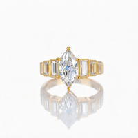 Bague de fiançailles pour femme en or jaune massif plaqué 18 carats, diamant de laboratoire taille marquise, style vintage, pureté VS IGI