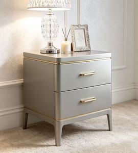 Luxury Silver Finish Solid Wood Nightstand,2 Drawer Gold Pull Tapered Leg Bedside Cabinet for Modern Glam Bedroom <b>Night</b> <b>Stand</b> - Product Image 1