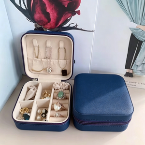 Boîte à bijoux portable carrée en cuir PU écologique avec fermeture éclair, faite à la main, taille personnalisable, idéale pour les voyages – Offre spéciale - Product Image 1