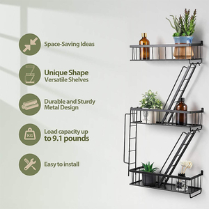 Présentoir de plantes en forme de Z moderne-Finition or noir, effet flottant minimaliste pour la maison/café - Product Image 4