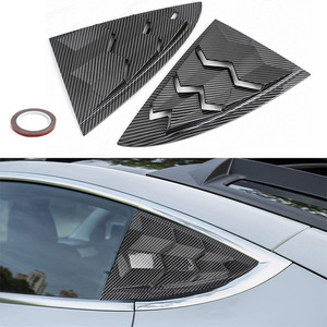 Carbon Fiber <b>Window</b> Cover For Tesla Model 3 Rear Side Glossy Black Self Adhesive <b>Vinyl</b> Sticker Irregular Shape - Product Image 1