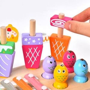 Jeu de pêche magnétique 3 en 1, crème glacée, friandises, jeu d'imitation, nourriture, plateau en bois avec cartes - Product Image 4