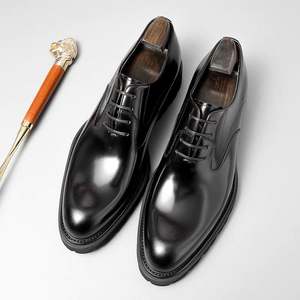 Chaussures habillées formelles pour hommes en cuir véritable, nouveau style personnalisé, avec semelles épaisses et bouts ronds, pour mariage - Product Image 1