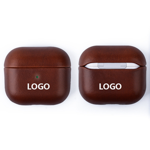 DL High Premium Retro Style Real Cowhide Capa superior Marrón Tapones para los oídos inalámbricos Estuche para auriculares Estuche de diseñador portátil para <span class=keywords><strong>Airpods</strong></span> - Product Image 1