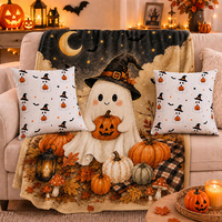 Ensemble de couvertures fantômes mignonnes pour Halloween, en flanelle douce et 2 housses de coussin, décoration de maison pour les fêtes, pour canapé, lit