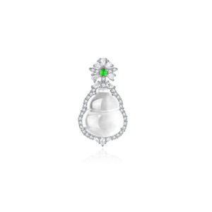 Collar de Lujo con Colgante de Jade Blanco Natural Chino, Plata de Ley S925, Forma de Calabaza con Incrustaciones de Diamantes - Product Image 5