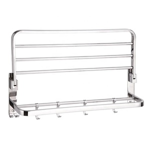 Mensole Moderne per Bagno in Acciaio Inox 304, <span class=keywords><strong>Portasciugamani</strong></span> Pieghevole a <span class=keywords><strong>Doppio</strong></span> Strato con 5 Ganci Mobili - Product Image 4