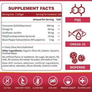 OEM/ODM <b>Herbal</b> <b>Supplement</b> 98% Pure Coenzyme Q10 300mg Softgel Capsules 120 Count Cardiovascular Immune System Skin Children - Product Image 4