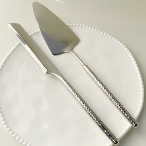 Cake Knife And Spatula <b>Set</b> 304 Stainless Steel Round Diamond Hammer Texture Non Stick <b>Baking</b> Tool For Cake Decorating - Product Image 2