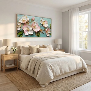 Peinture murale Azure Bloom Garden, peinte à la main, décoration murale 3D texturée, grande décoration intérieure, projet de décoration murale commerciale - Product Image 4