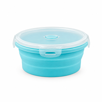 Boîte à lunch en silicone pliable ronde moyenne, compatible micro-ondes, avec couvercle verrouillable, pour la préparation des repas et les voyages (vente en gros)