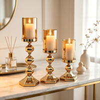 Porte-bougie Hurricane, élégant chandelier à tige haute, bougie pilier en option, taille et finition personnalisables pour table de mariage et décoration intérieure