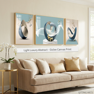 Dipinti e Opere d'Arte da Parete, Triptico in Porcellana Cristallina con Cornice, Stile Lussuoso e Astratto, Set Moderno e Minimalista per Soggiorno - Product Image 1