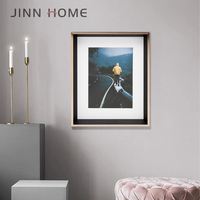 Bingkai Foto Poster Cetak Sablon Sutra Kayu Tebal 8x10 inci dengan Logo Kustom Jinn Home, Berlapis Emas Hitam, Model Shadow Box untuk Dinding