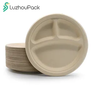 LuzhouPack Compostable Sugarane Pulp Plates Bowls Trays Dinnerware Cutlery Bowls Containers For Take Away Compostable Plate