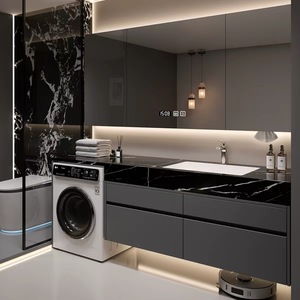 <span class=keywords><strong>Mobile</strong></span> da <span class=keywords><strong>Bagno</strong></span> <span class=keywords><strong>con</strong></span> Lavatrice Integrata, Vanità Personalizzabile <span class=keywords><strong>con</strong></span> Piano in Pietra Sinterizzata e Lavabo Integrato in Ceramica - Product Image 1