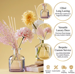 Difusor <span class=keywords><strong>de</strong></span> Aroma <span class=keywords><strong>de</strong></span> Gardenia en Botella <span class=keywords><strong>de</strong></span> Vidrio <span class=keywords><strong>de</strong></span> 120 ml, Personalizado <span class=keywords><strong>de</strong></span> Fábrica, con Flores Secas, Fragancia Duradera para el Hogar, Regalo para Decoración del Hogar - Product Image 1