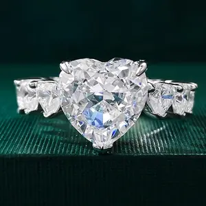 S925 Sterling Silver Bạc 5A CZ Đá Trái Tim Nhẫn Chất Lượng Cao Sang Trọng Engagement Wedding Kim Cương Nhẫn