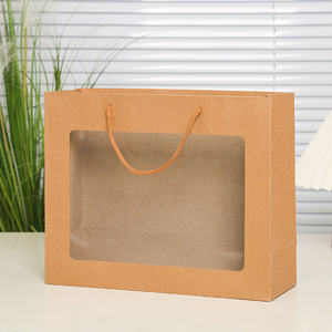Sac en papier kraft autoportant écologique <span class=keywords><strong>de</strong></span> luxe avec fenêtre transparente <span class=keywords><strong>pour</strong></span> l'emballage <span class=keywords><strong>de</strong></span> vêtements, d'aliments, <span class=keywords><strong>de</strong></span> fleurs, d'expositions et <span class=keywords><strong>de</strong></span> vente au détail - Product Image 3