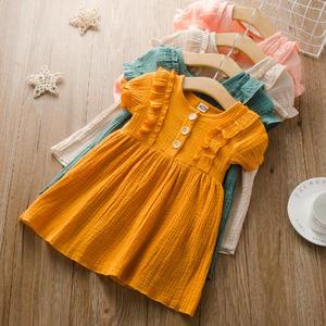 Robe d'été 2022 pour tout-petits, jupe smockée à boutons, vêtements pour enfants à manches courtes, tenue décontractée pour bébés filles - Product Image 2